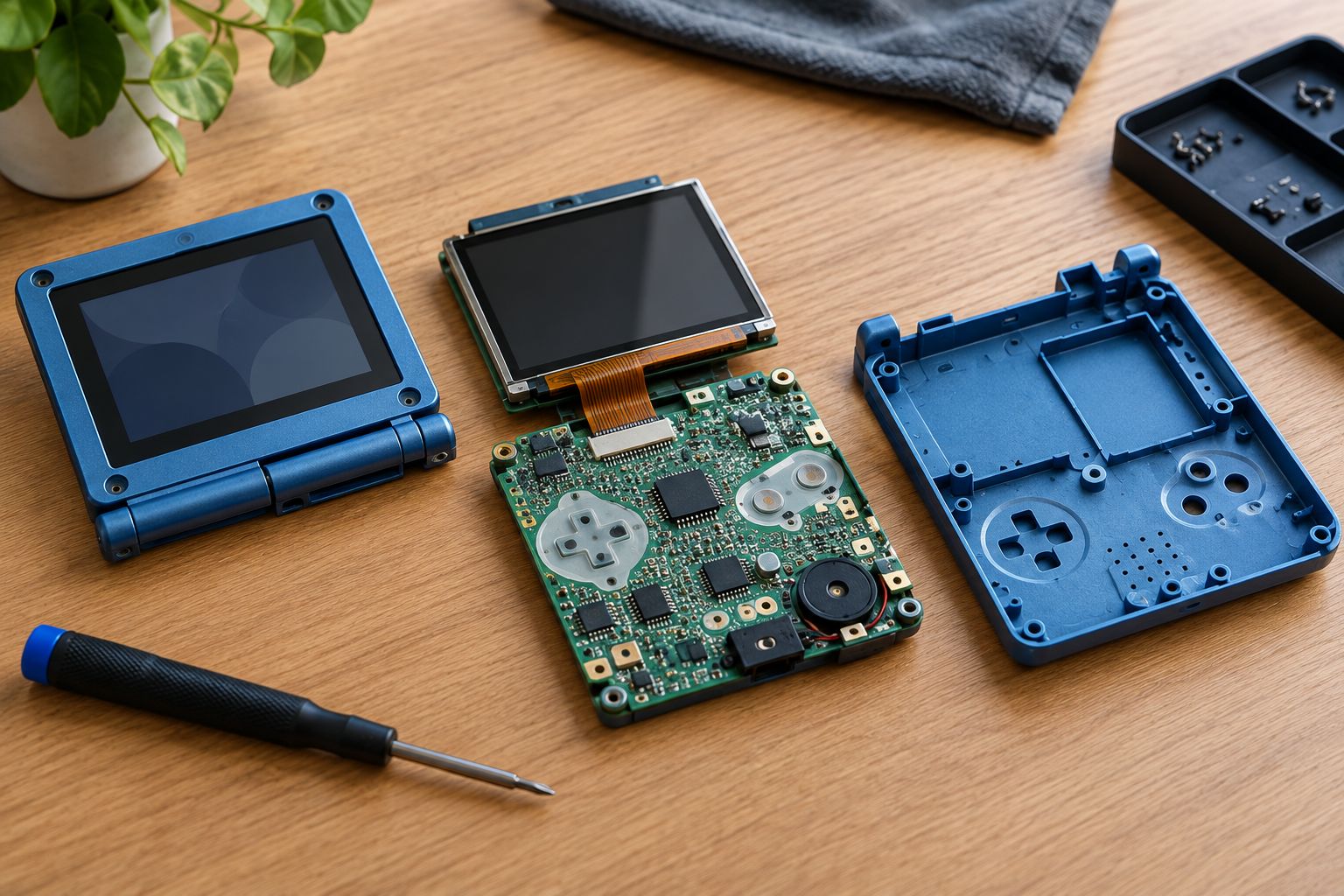 Game Boy Advance SP shell halves separated during a repair