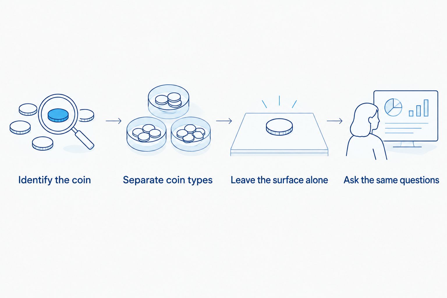 Steps for identifying, sorting and discussing silver coins before a sale