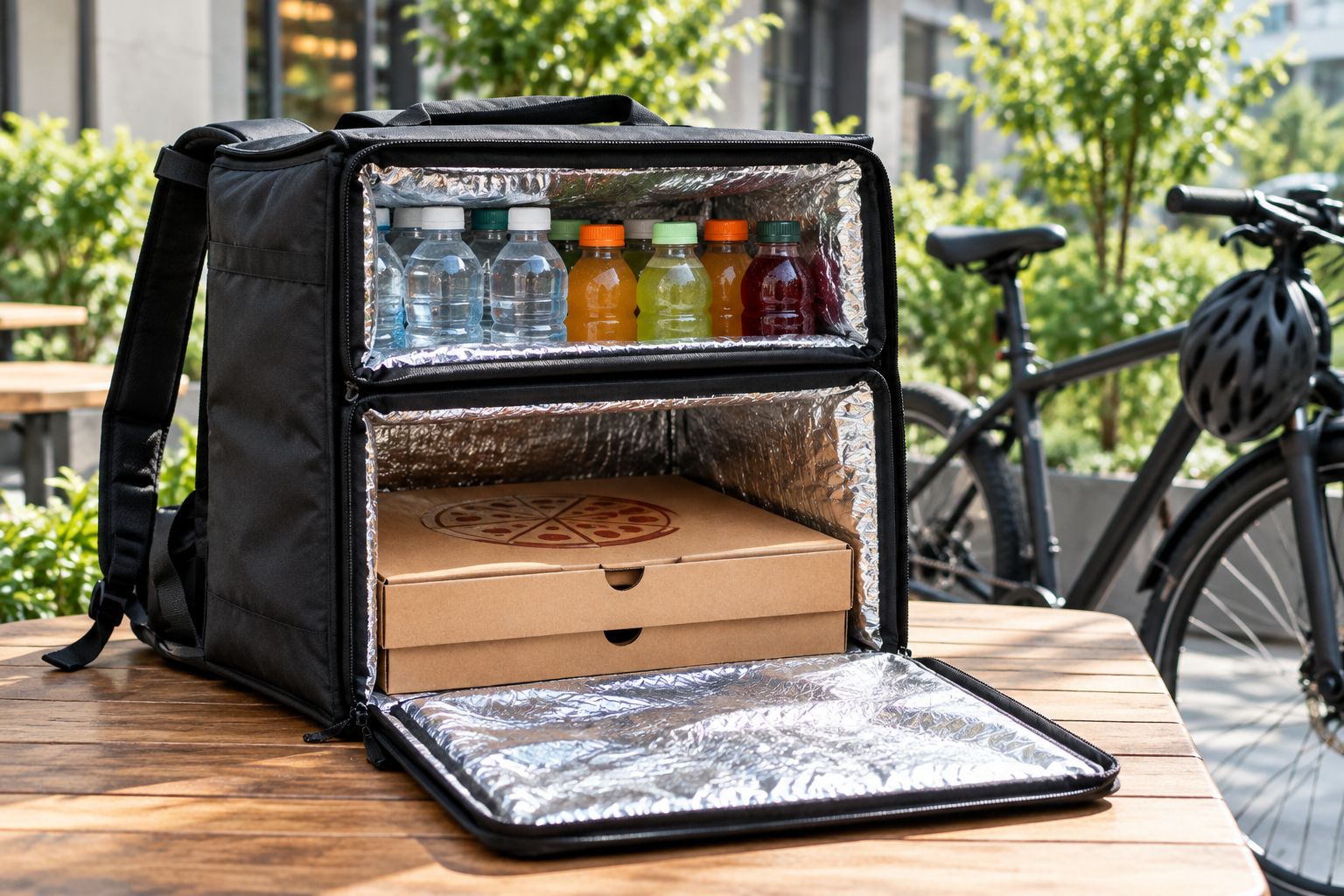 Courier backpack with separate hot and cold compartments