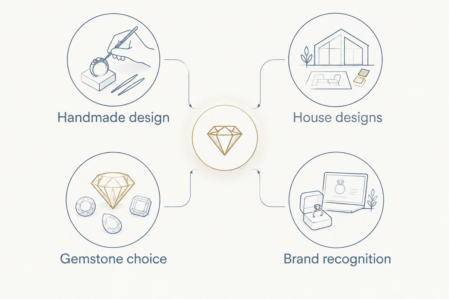 Comparison of handmade gemstone design and recognized luxury-house design