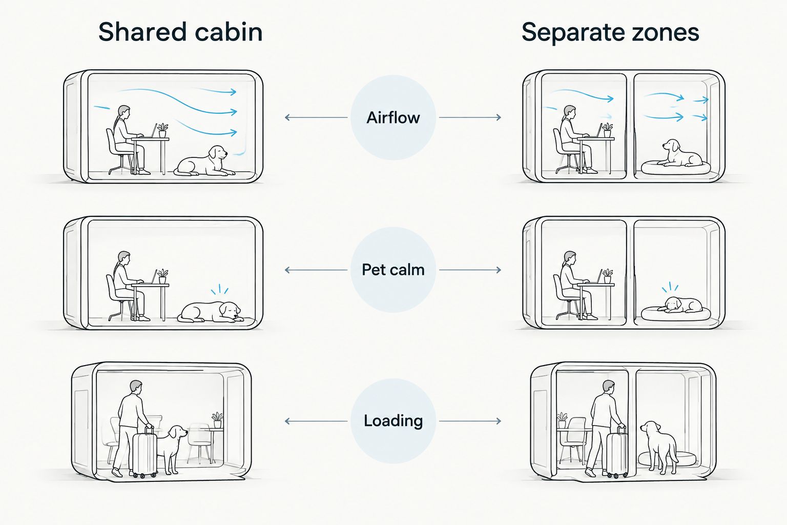 Shared cabin versus separate zones for double pet strollers