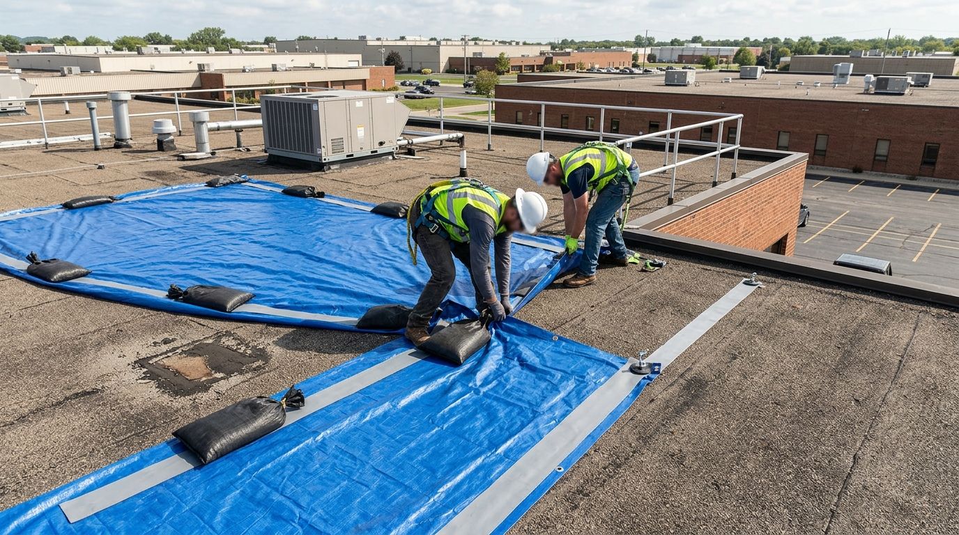 Emergency roof tarping for commercial and industrial buildings