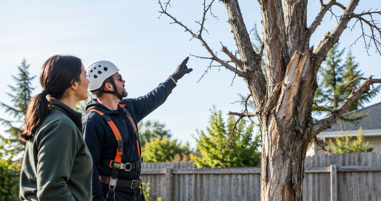 Who handles dead tree removal on a property boundary?