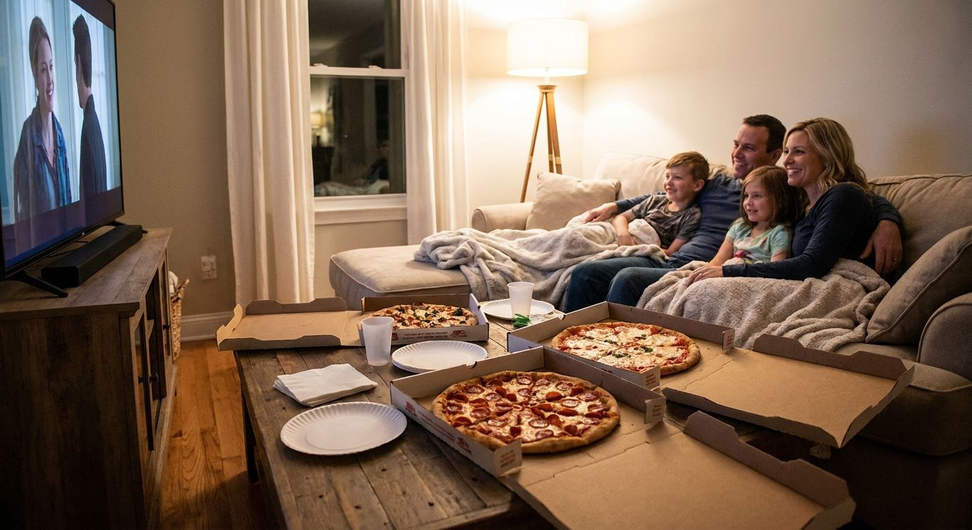 Takeout pizza for family movie nights