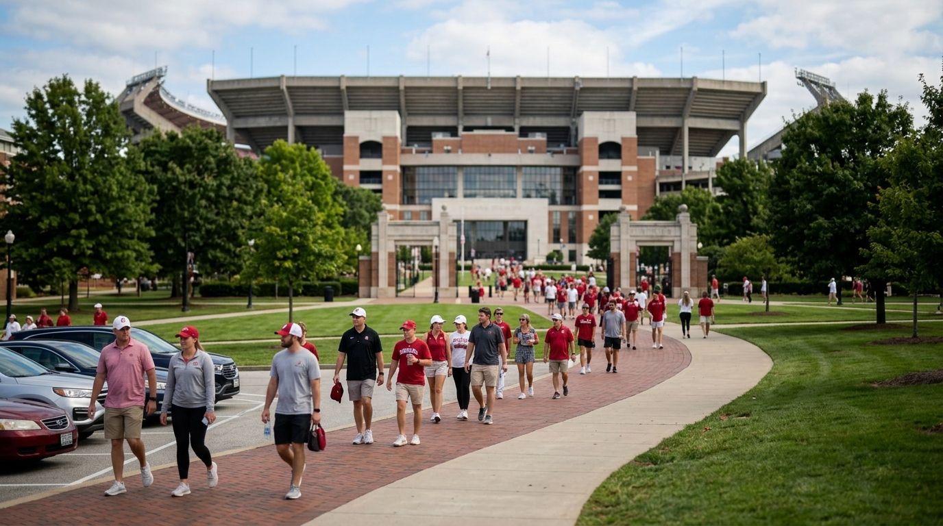 How long is the walk from parking to IU Memorial Stadium?