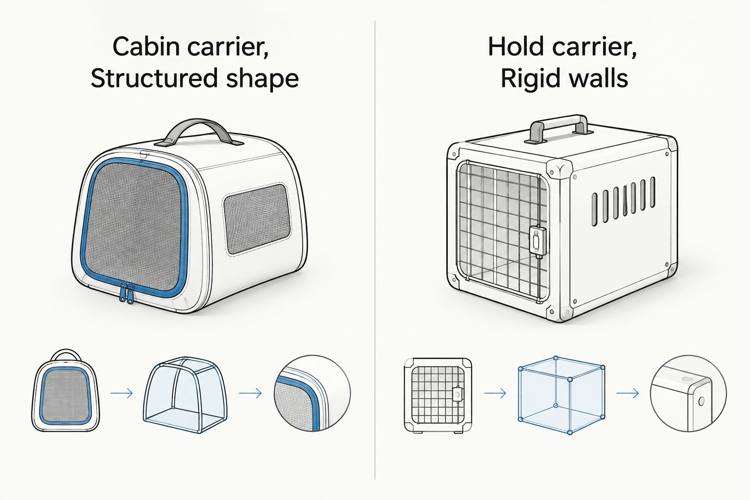 Comparison of a structured cabin carrier and a rigid hold carrier