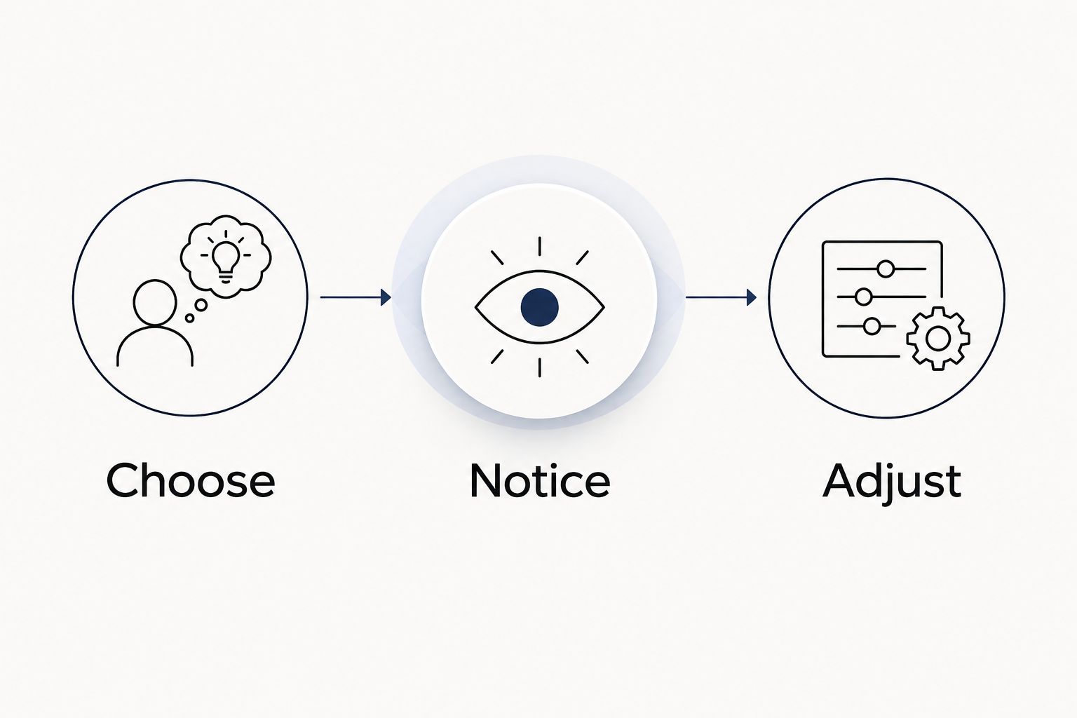 Three steps for selecting and adjusting a practice: choose, notice, adjust.