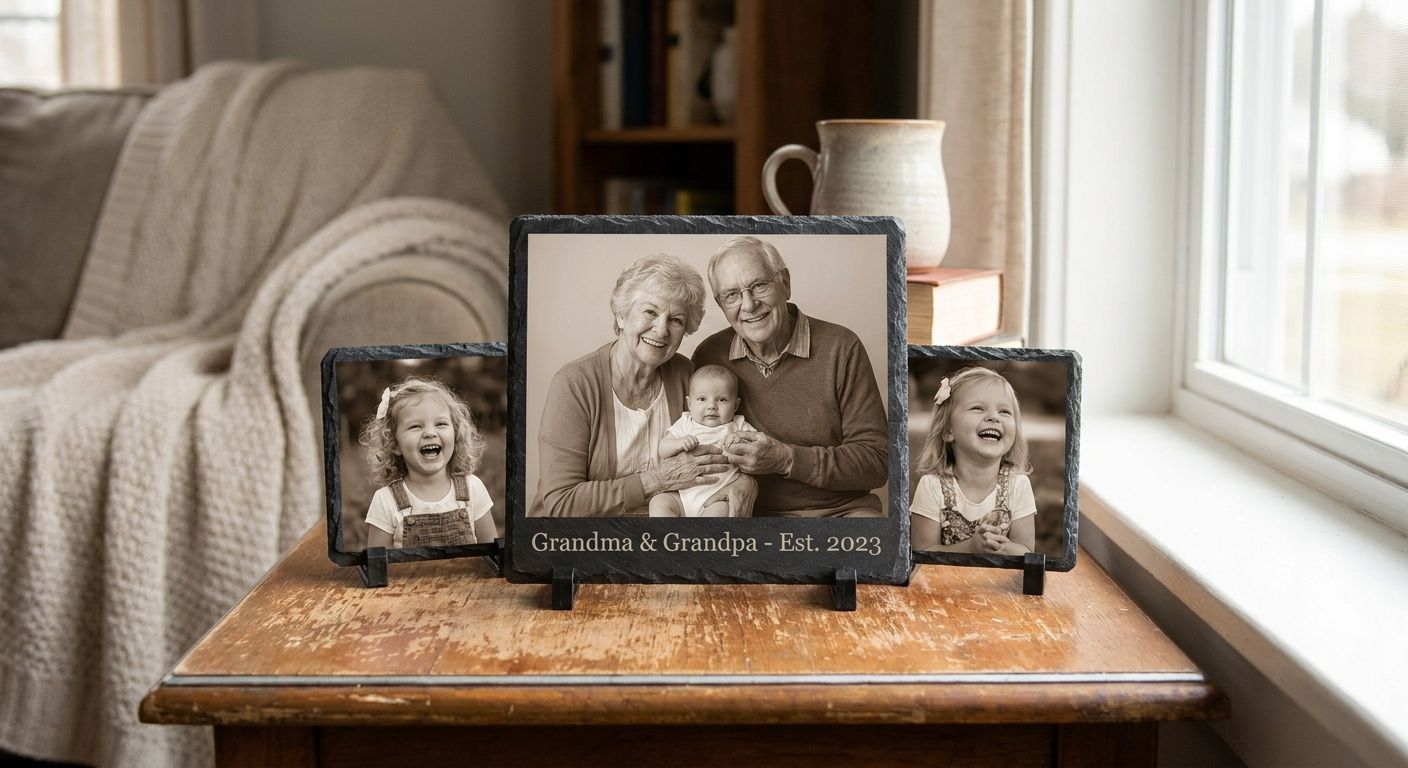 Slate photo keepsakes for grandparents