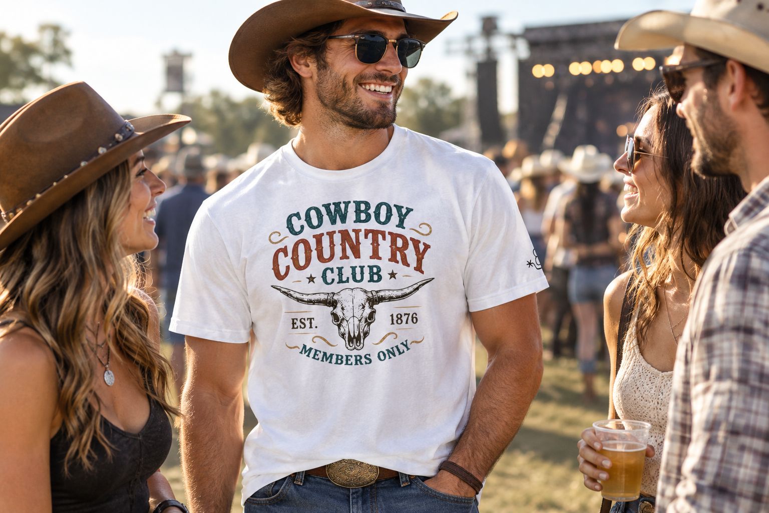 Cowboy Country Club tee worn at an outdoor country music event