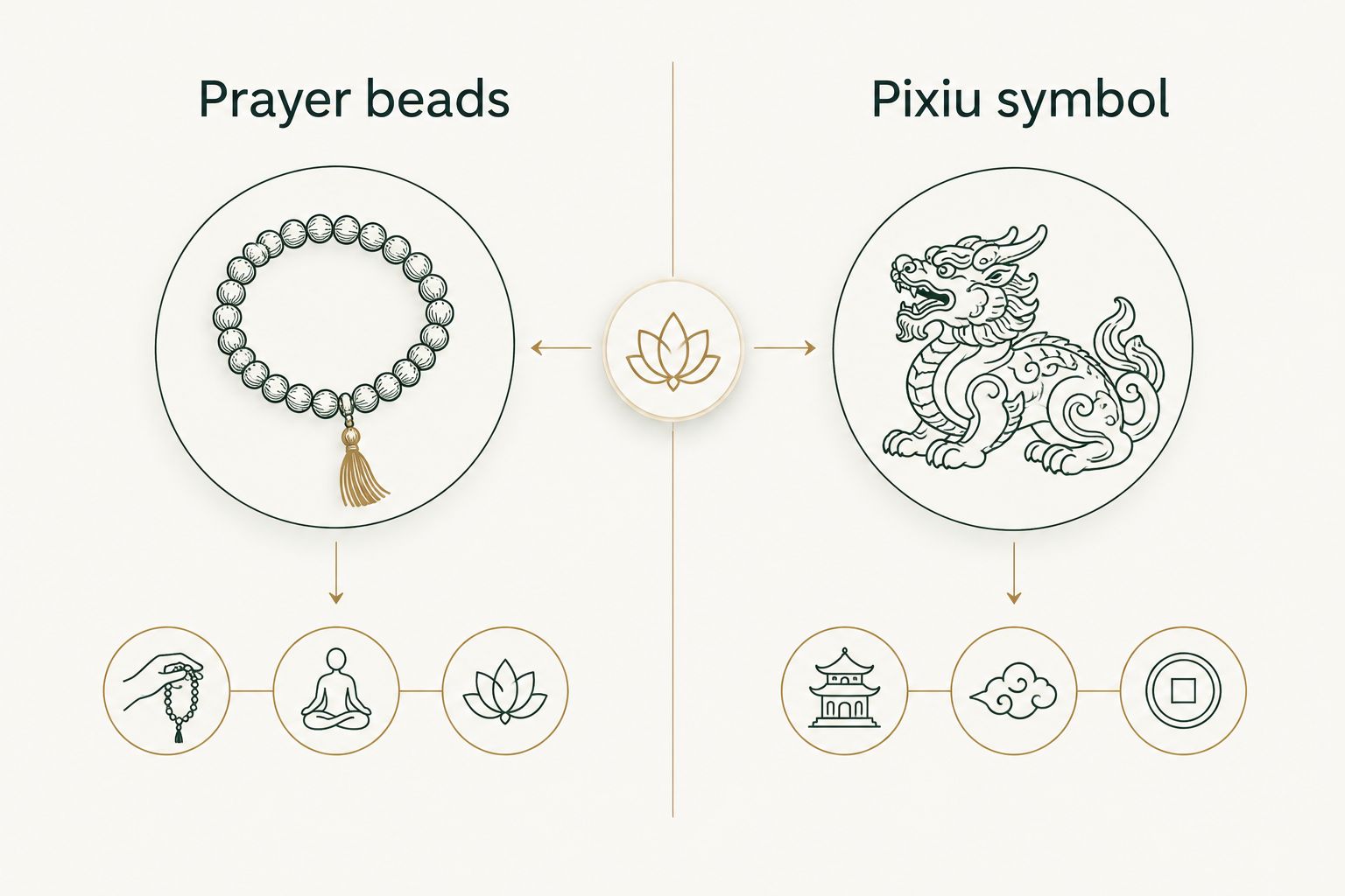 Comparison of Buddhist prayer beads used for mantra counting and Pixiu from Chinese folklore