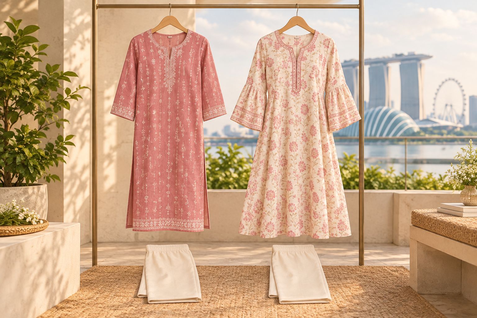 Straight and gently flared kurtis beside plain trousers for comparing workwear silhouettes