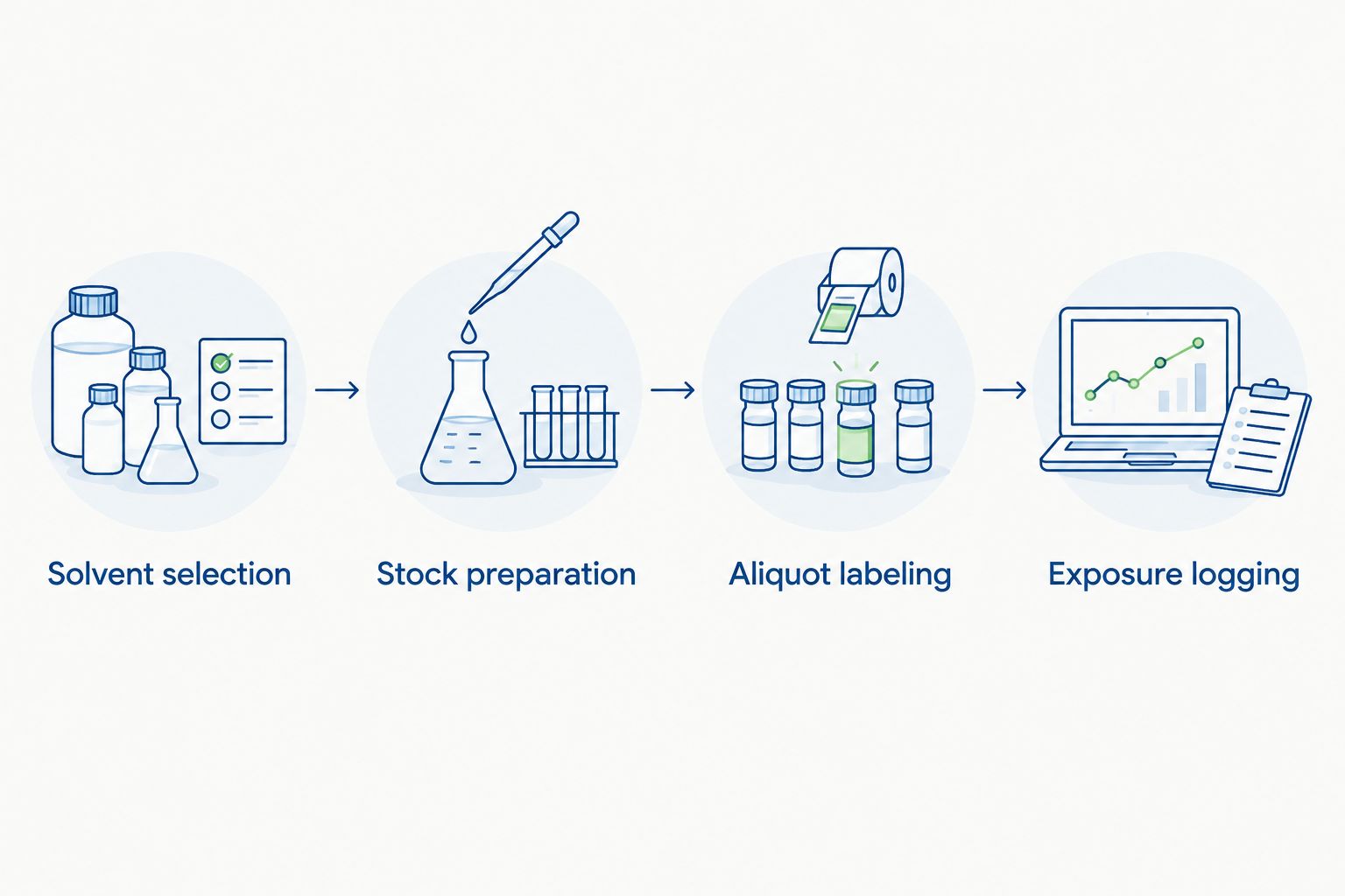 Four preparation checkpoints from solvent selection through exposure logging