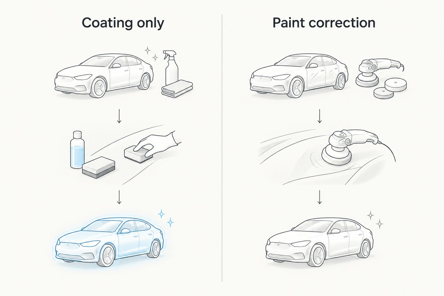 Comparison of coating-only preparation and paint correction before coating