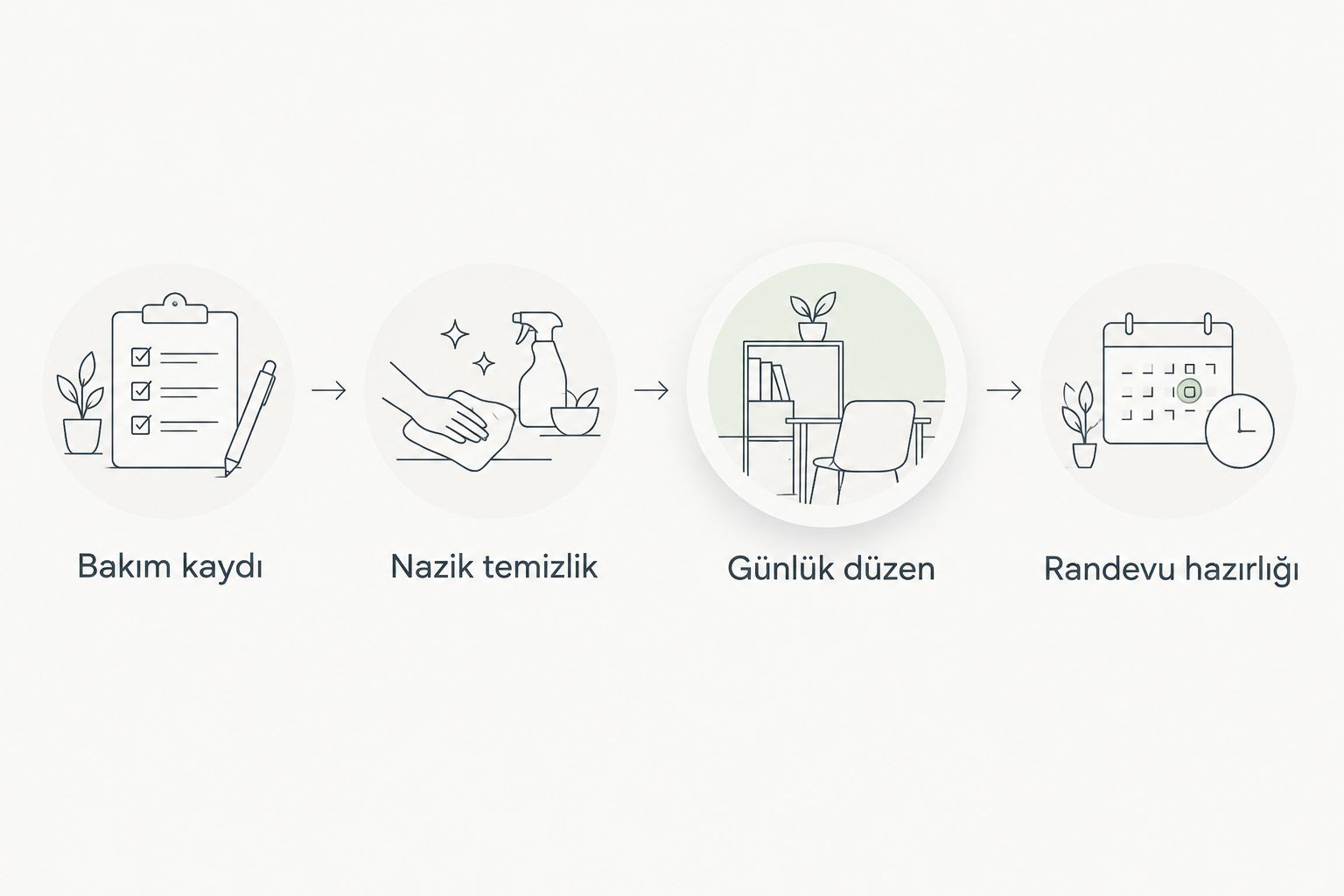 Protez saç bakımında kayıt, temizlik, günlük düzen ve randevu hazırlığı sırası