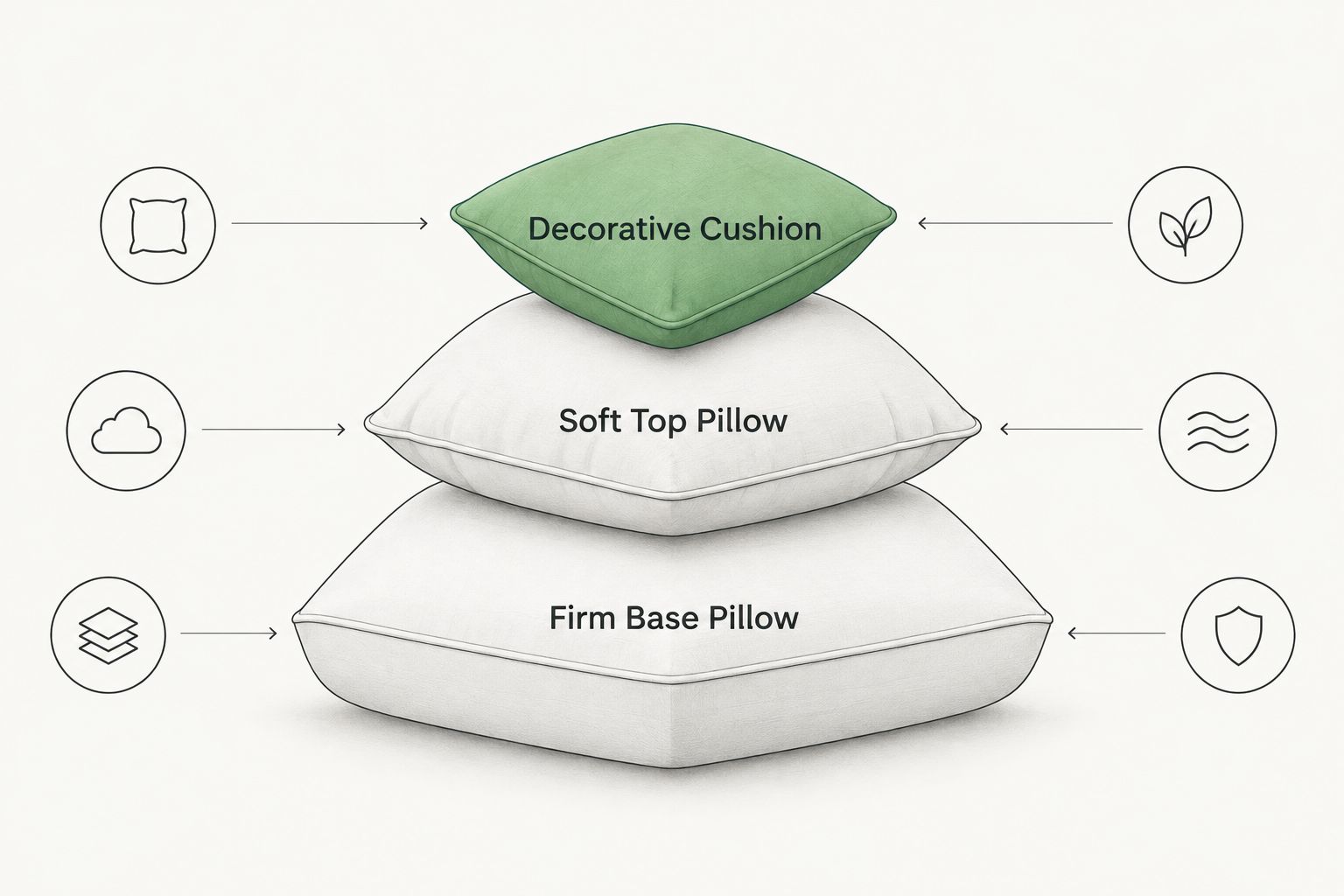 Three-layer pyramid showing hotel pillow stacking order
