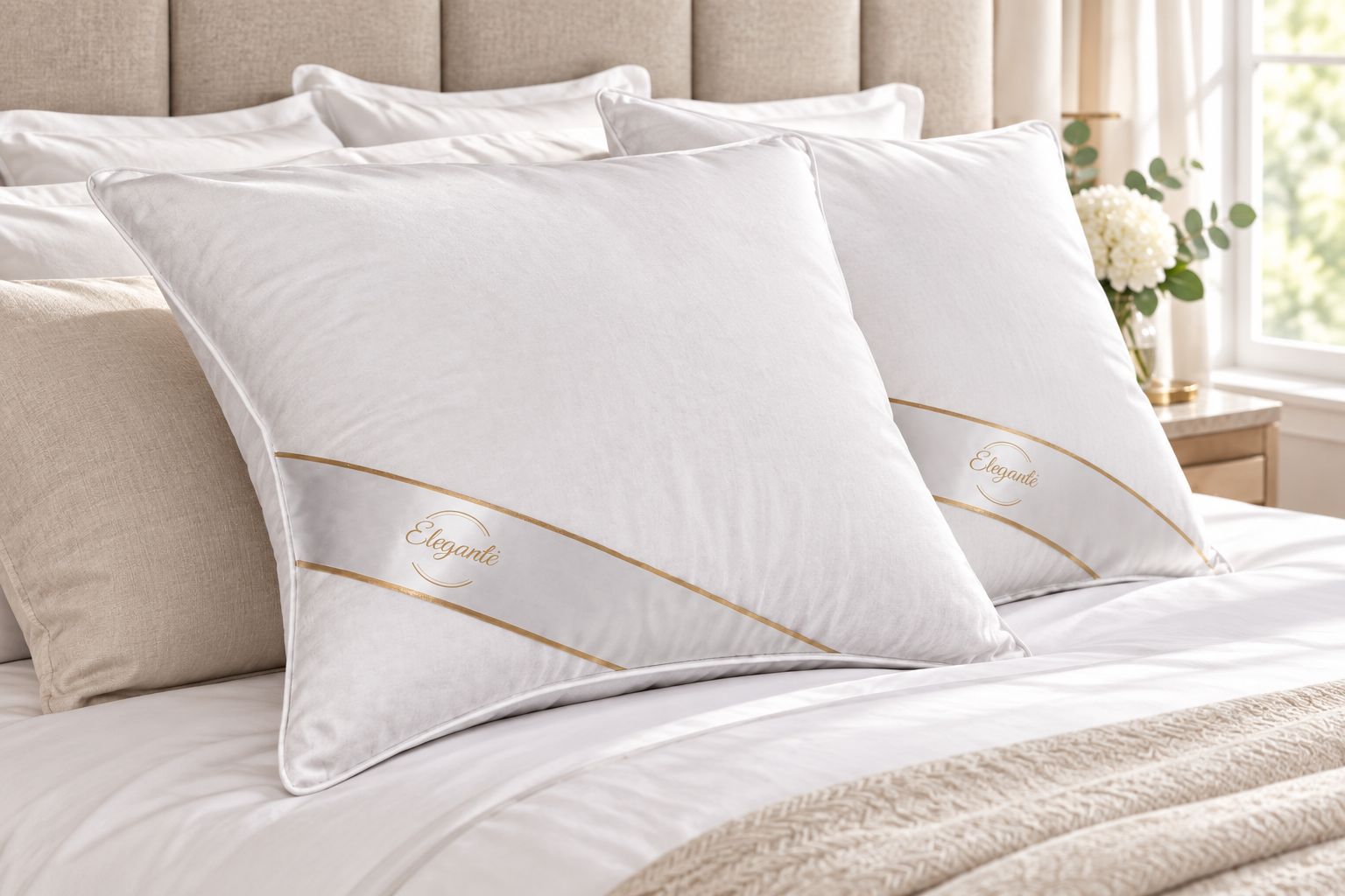 InterContinental Hotels King Pillow stacked in pairs on a hotel-style bed