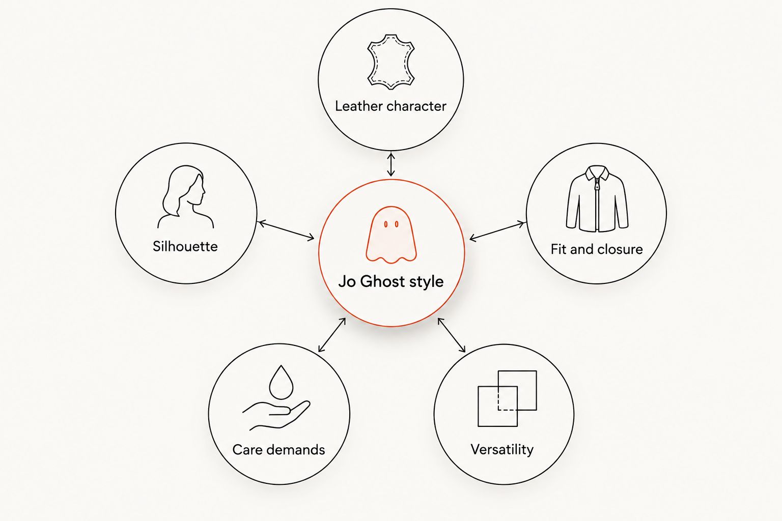 Hub diagram of five criteria for choosing boots in the Jo Ghost style