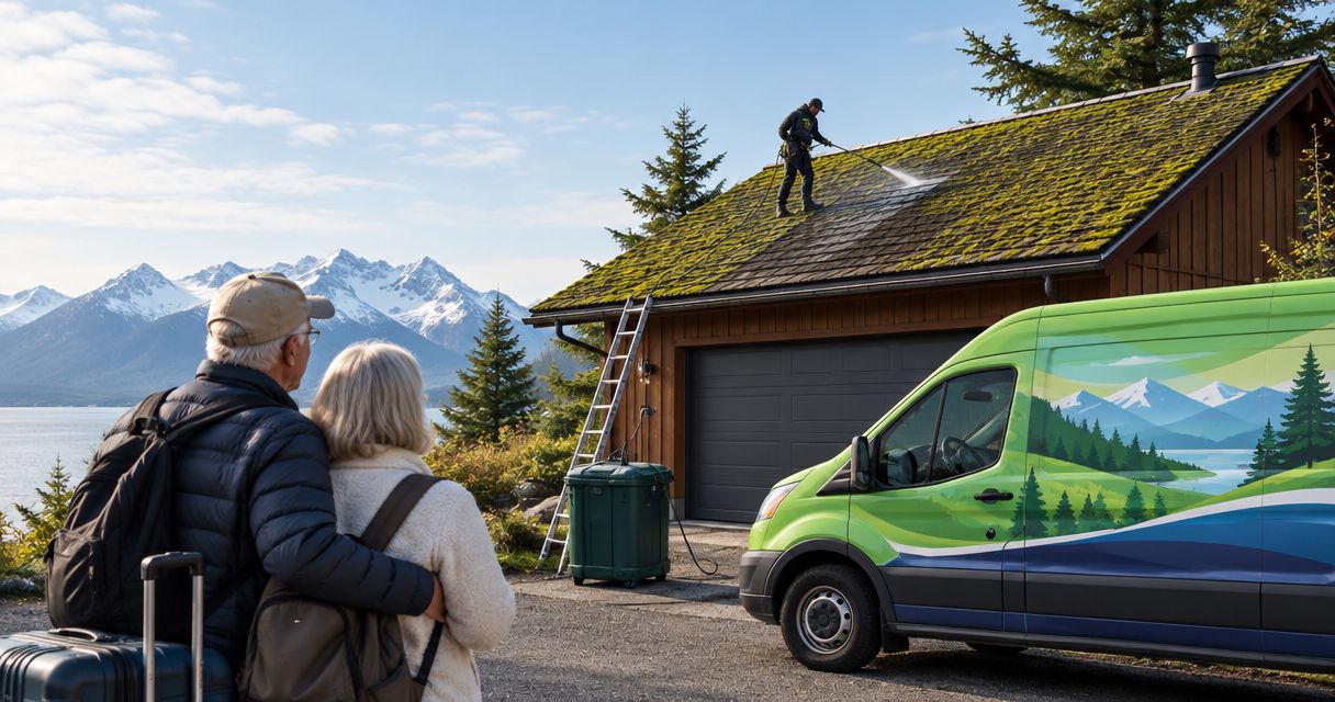Roof moss removal for Alaska snowbirds heading south for winter