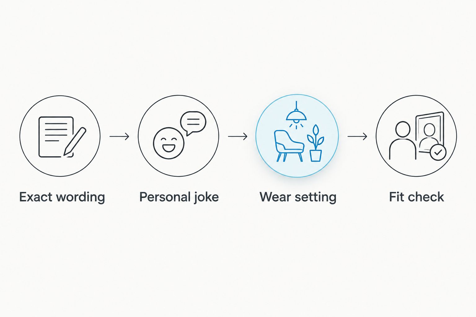 Four checks for choosing a humor shirt: wording, personal joke, setting, and fit.