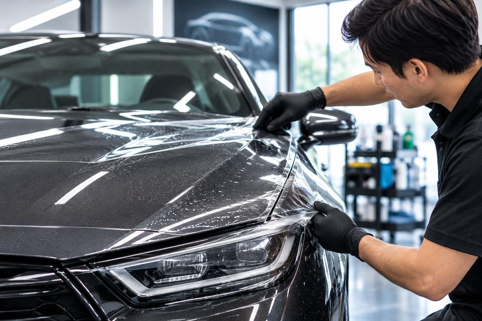 Next powered by EA Detailer Close inspection of a paint protection film boundary beside a car panel gap