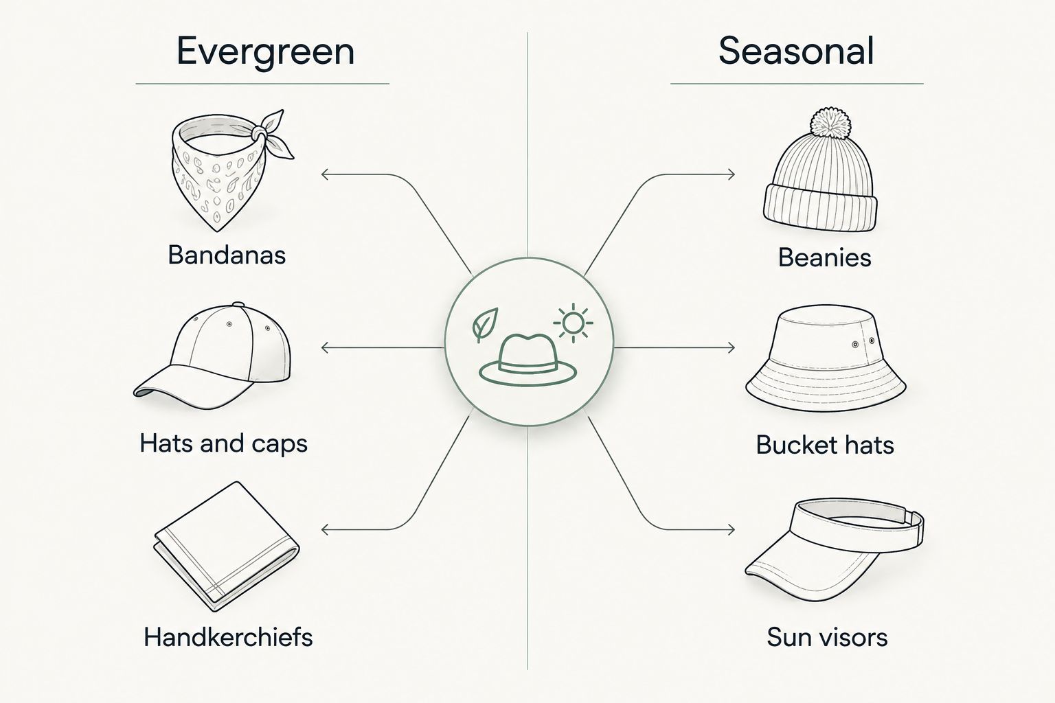 Two-column chart comparing evergreen and seasonal wholesale product types