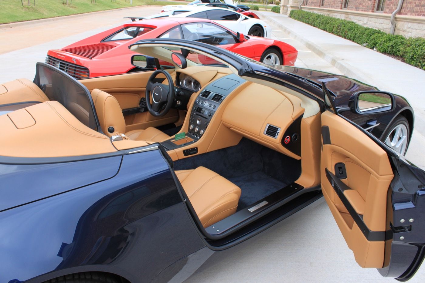Clean tan car interior photographed at a Frogman Detailing job