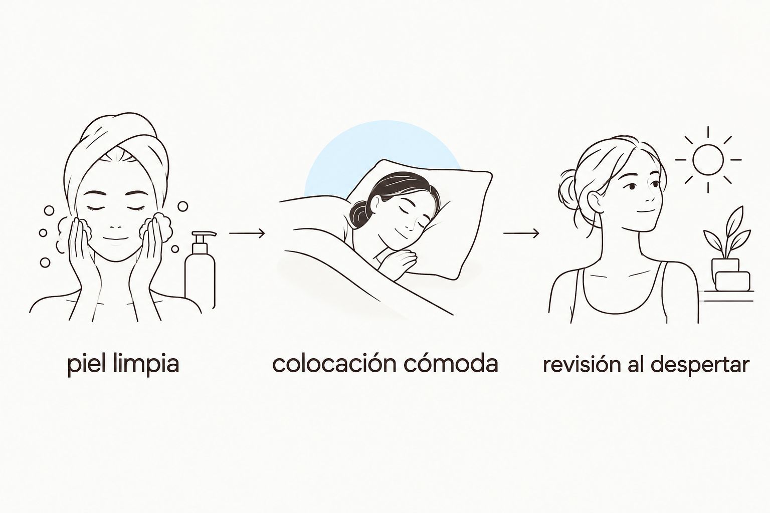 secuencia de preparación, colocación y revisión de una banda nasal
