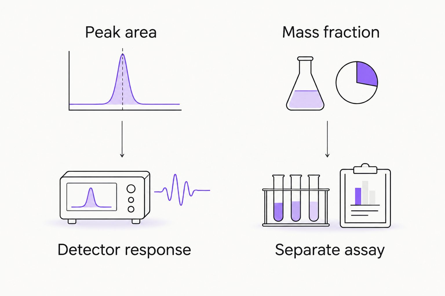 Diagram distinguishing chromatographic peak area from an independently measured mass fraction