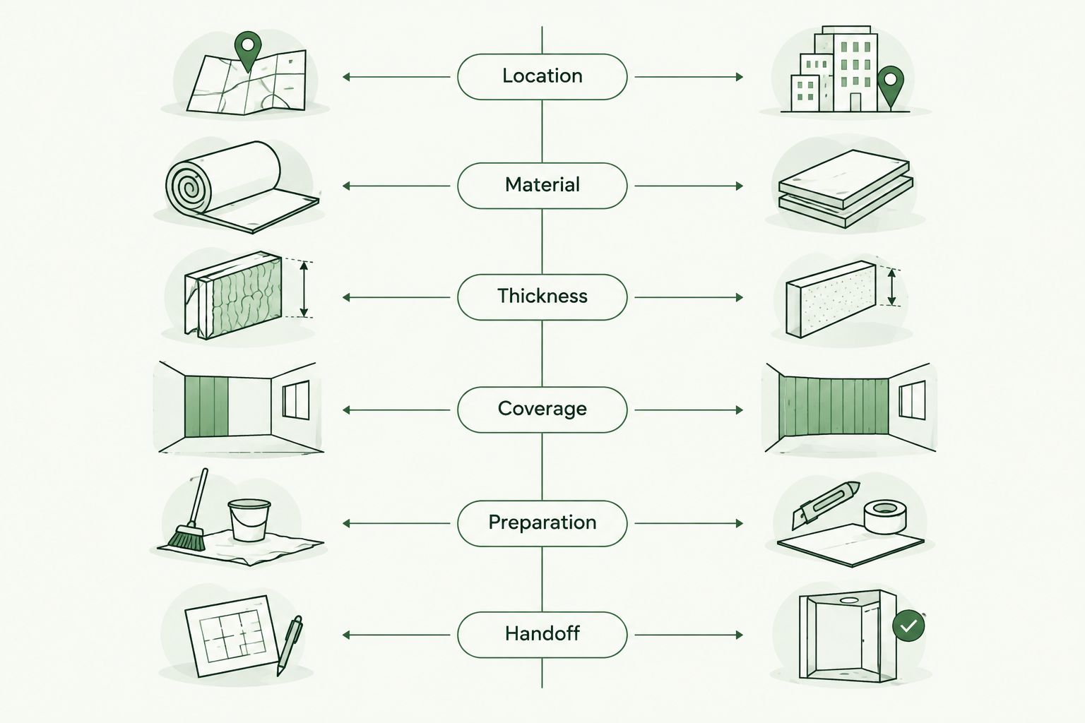 Two-column diagram of the scope details to check in competing insulation proposals