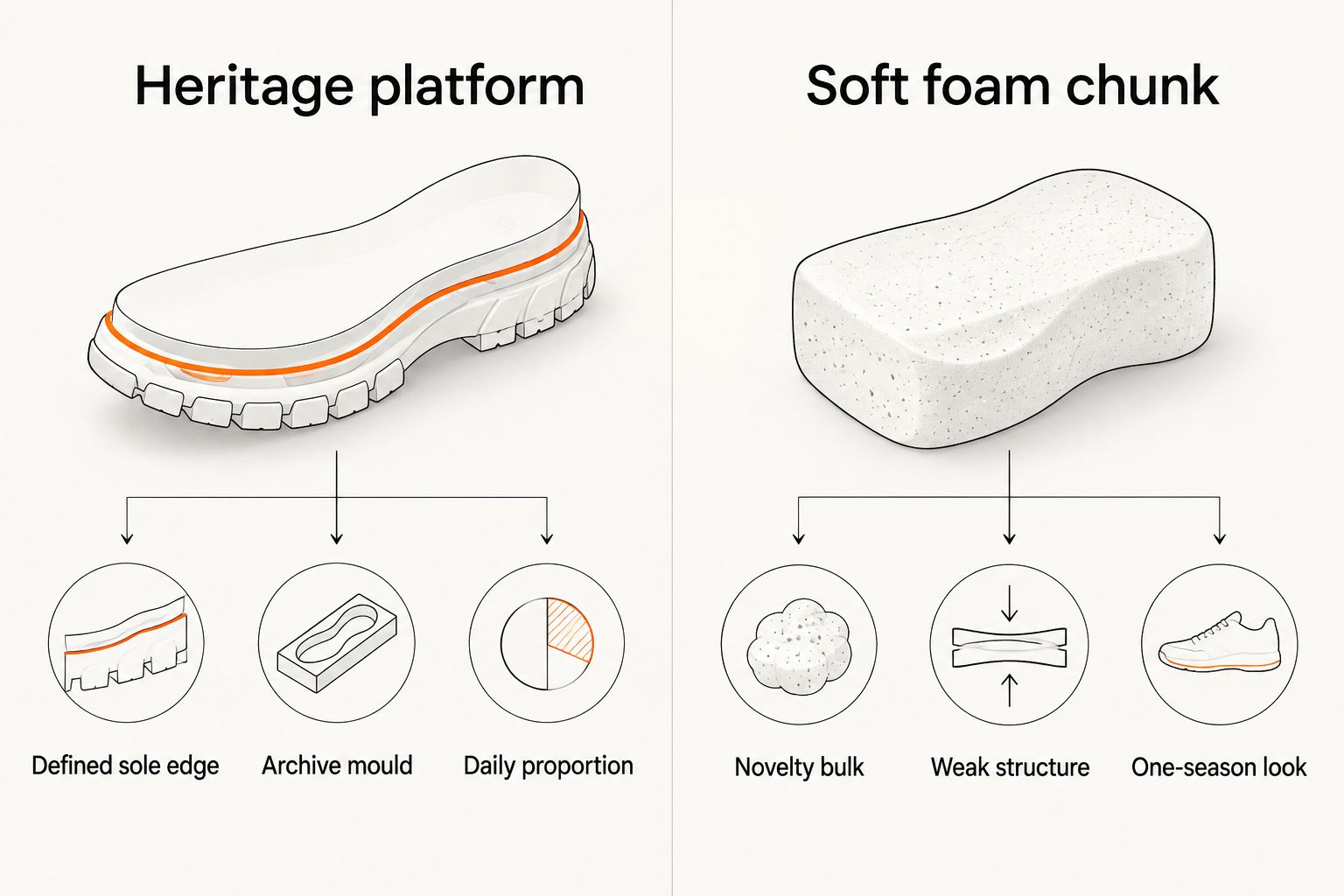 Comparison of heritage platform trainers versus soft foam chunk styles