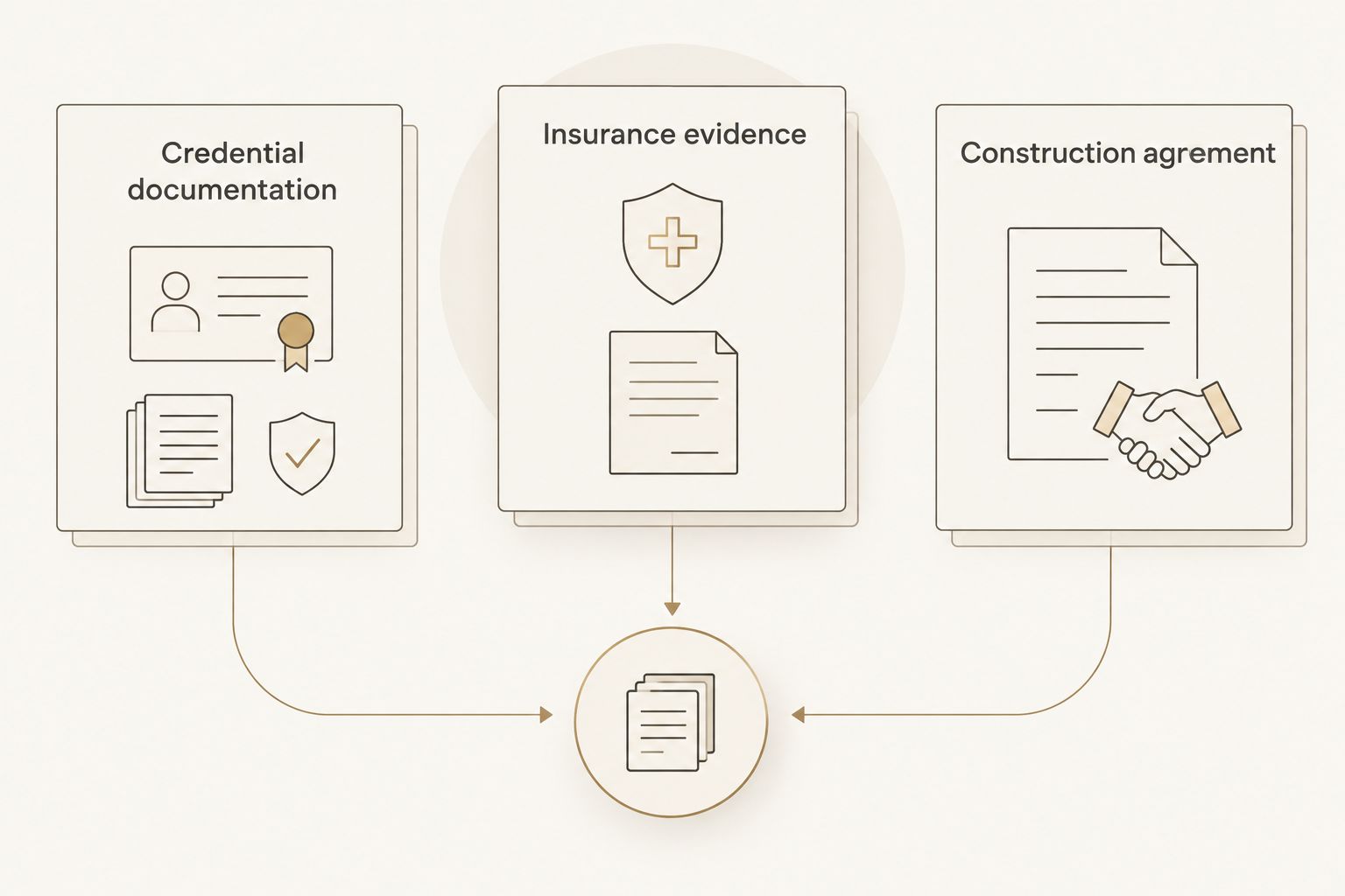 Three documents to request before hiring: credentials, insurance evidence, and a construction agreement