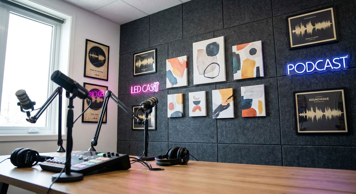Wall art for podcast studio backdrops
