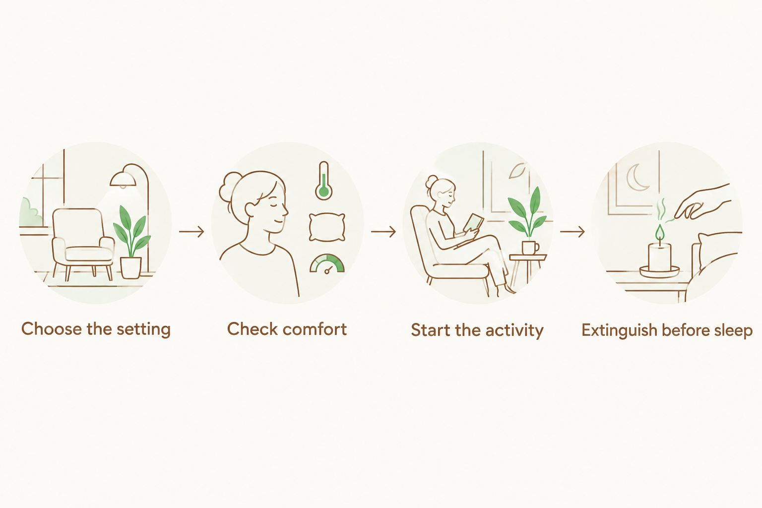 Four steps for choosing a safe setting and ending a candle routine before sleep