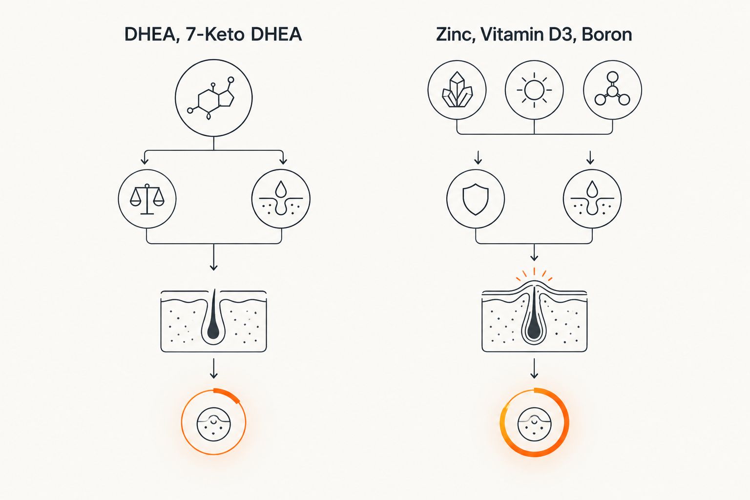 Two-column comparison of higher-risk versus lower-risk testosterone booster ingredients