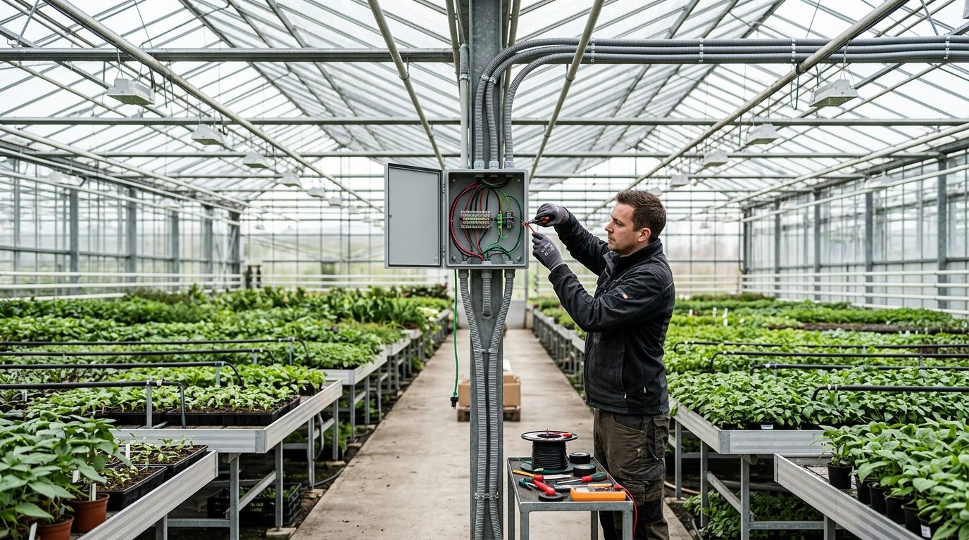 Electrical wiring for greenhouses and plant nurseries
