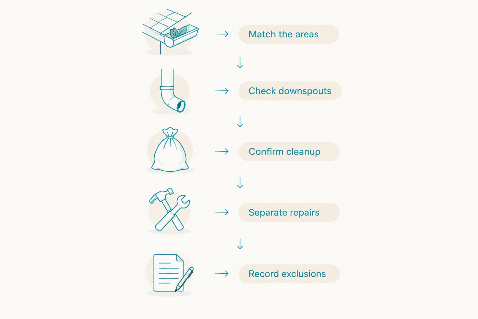 Quote comparison checklist covering areas, downspouts, cleanup, repairs and exclusions