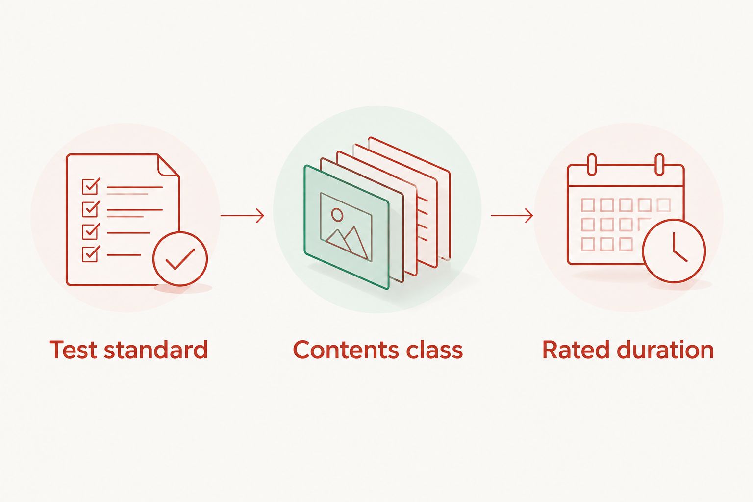 Three checks for comparing fire ratings: standard, contents class and duration