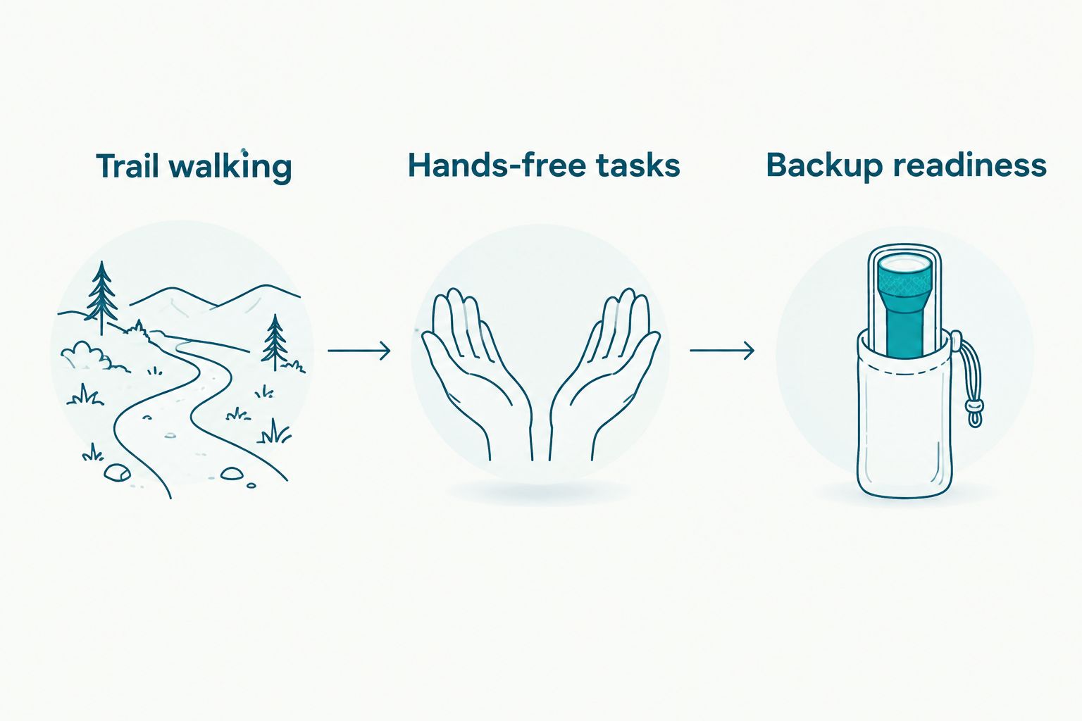 Three hiking light priorities: trail walking, hands-free tasks and backup readiness