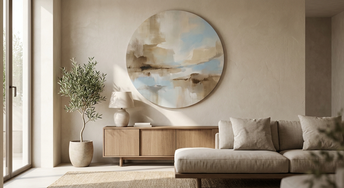 Round canvas wall art for modern interiors