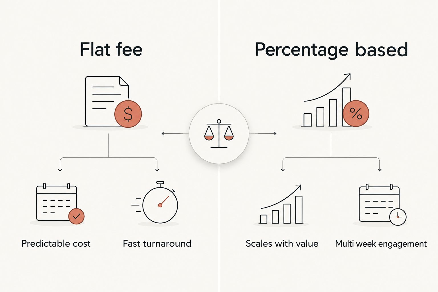 Two column comparison of flat-fee versus percentage-based cost segregation pricing models