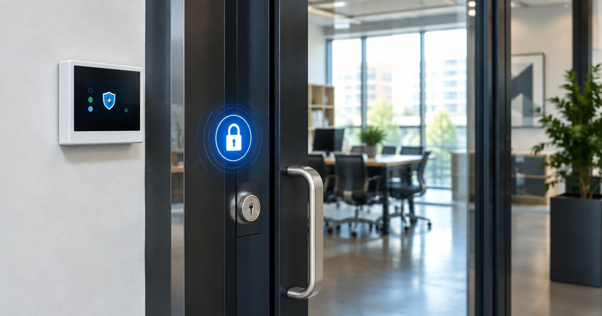 Automatically lock commercial doors when the alarm system arms