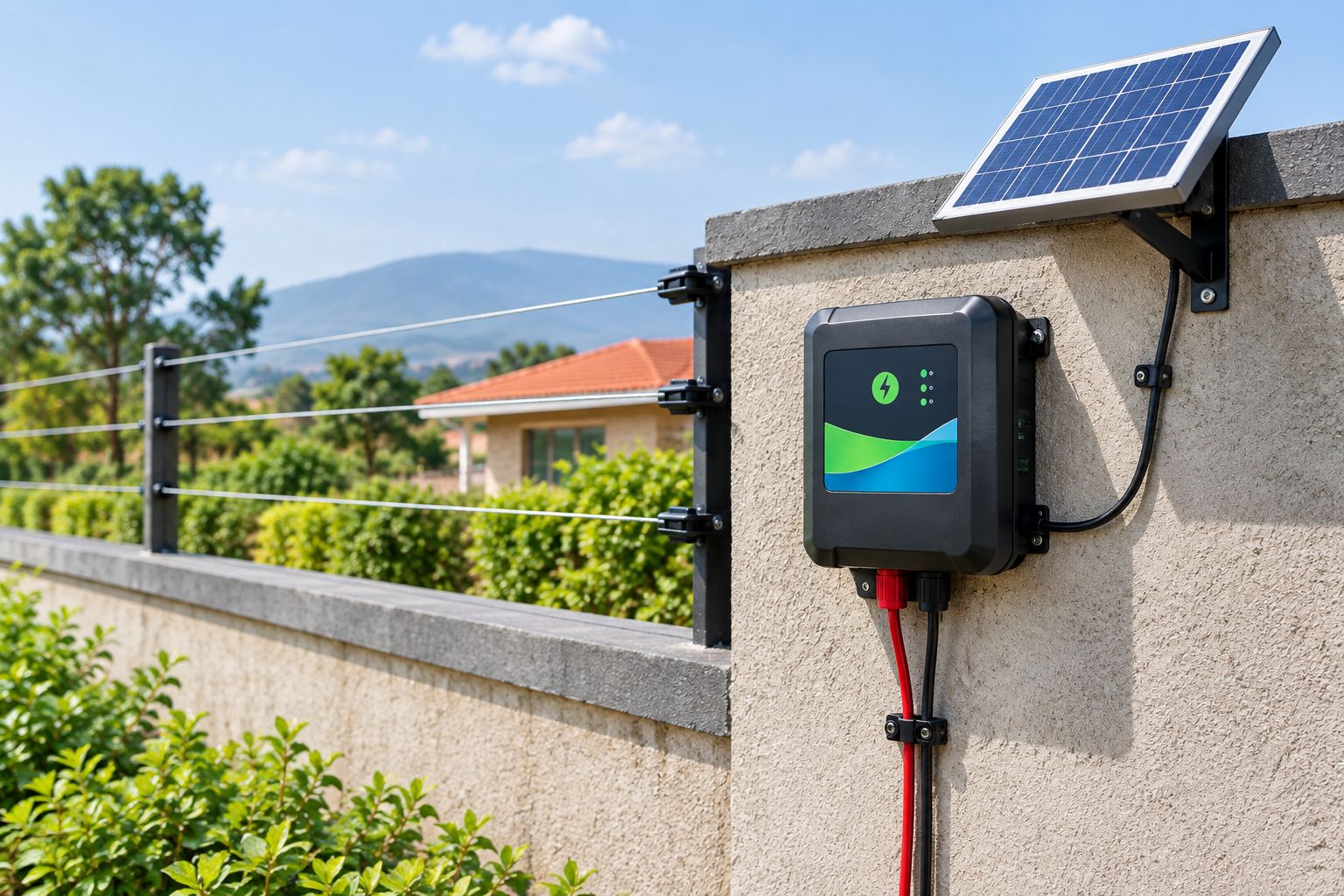 Electric Fence Prices in Kenya 2026: What Drives Cost 3 Wall-mounted electric fence energizer with solar panel bracket on a perimeter wall