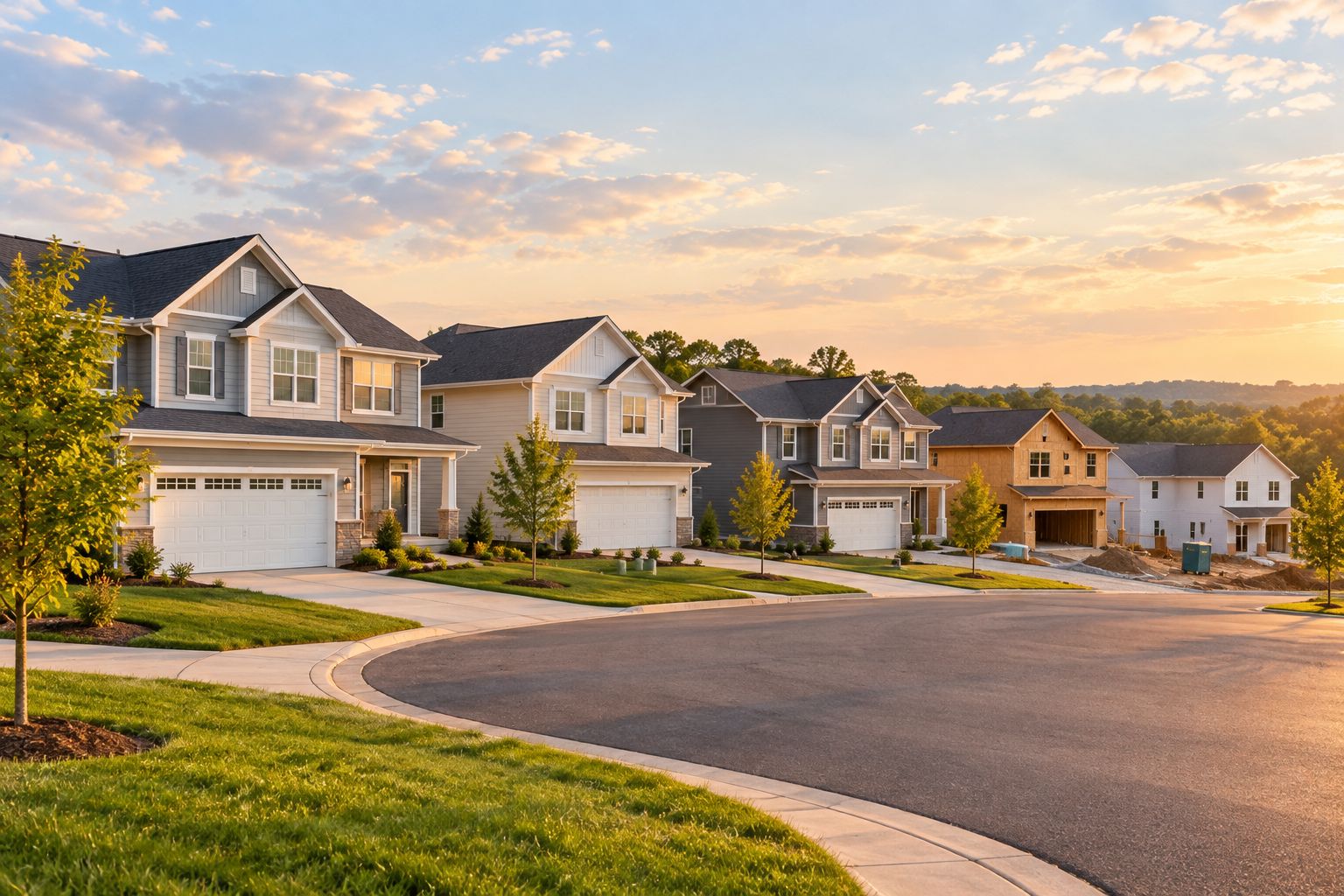 New construction homes on a suburban cul-de-sac