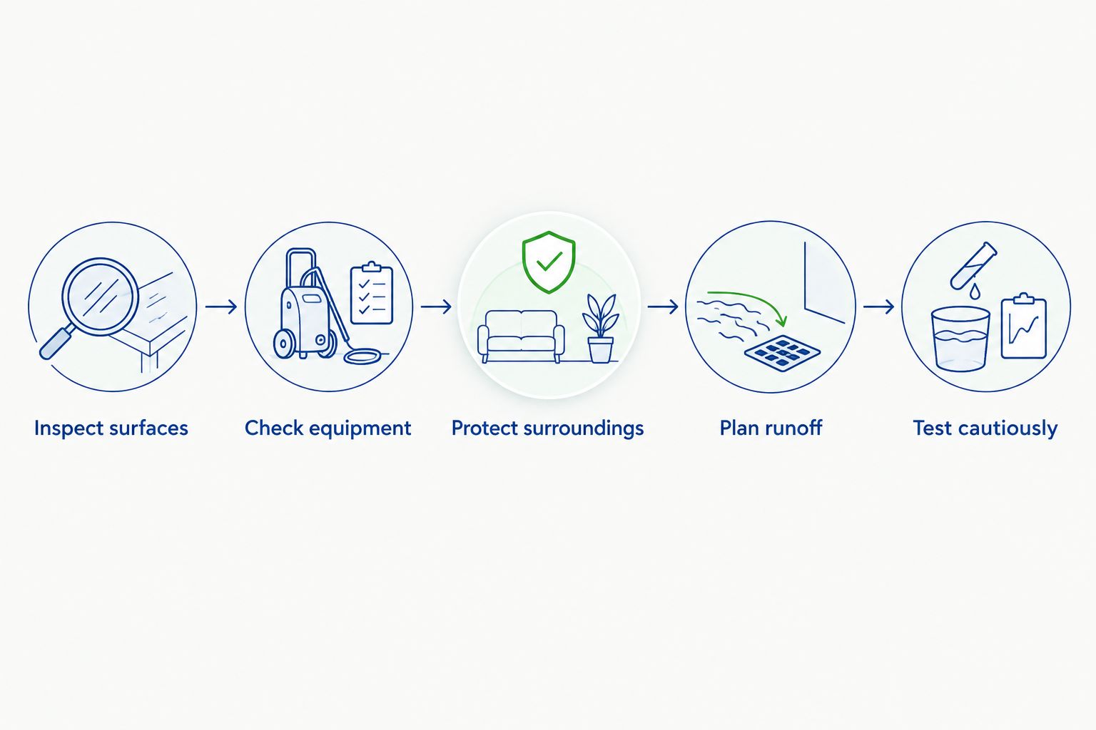 Five preparation steps from inspecting surfaces to testing cautiously