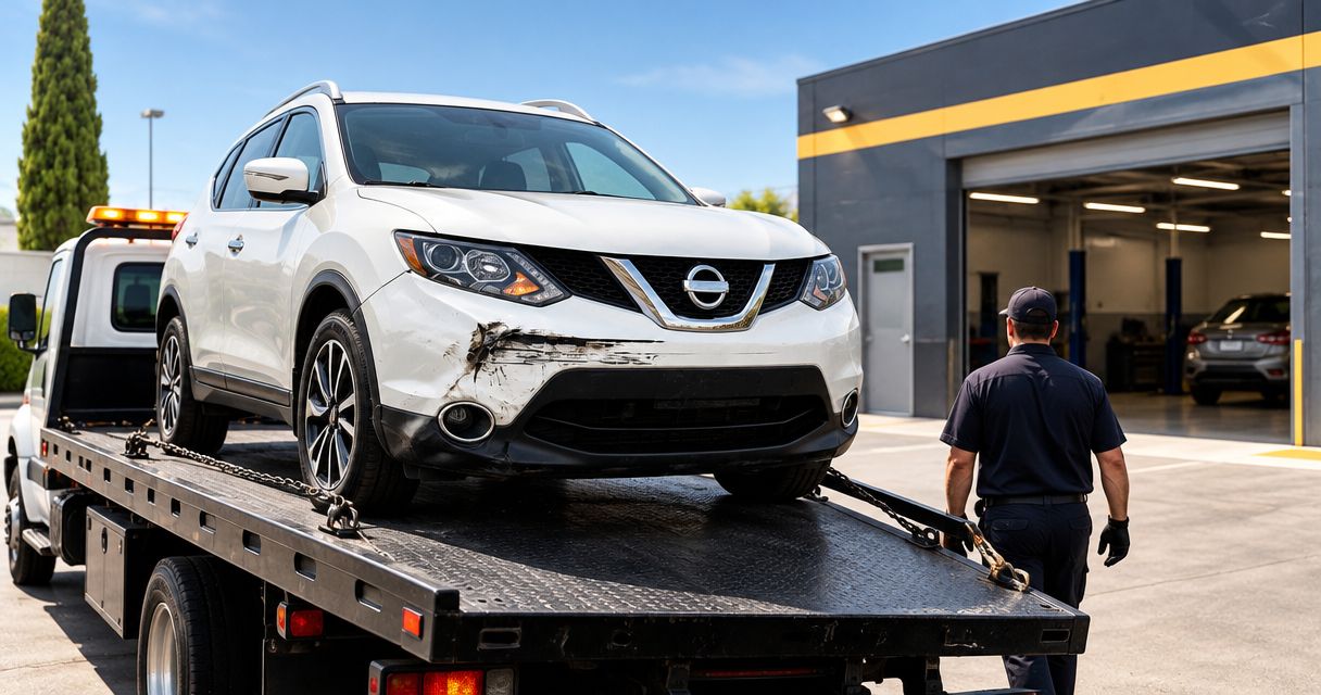 How do you move a damaged car from a tow yard to a body shop?
