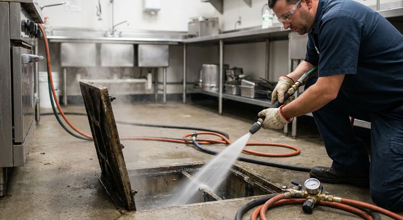 Hydro jetting for restaurant grease trap lines