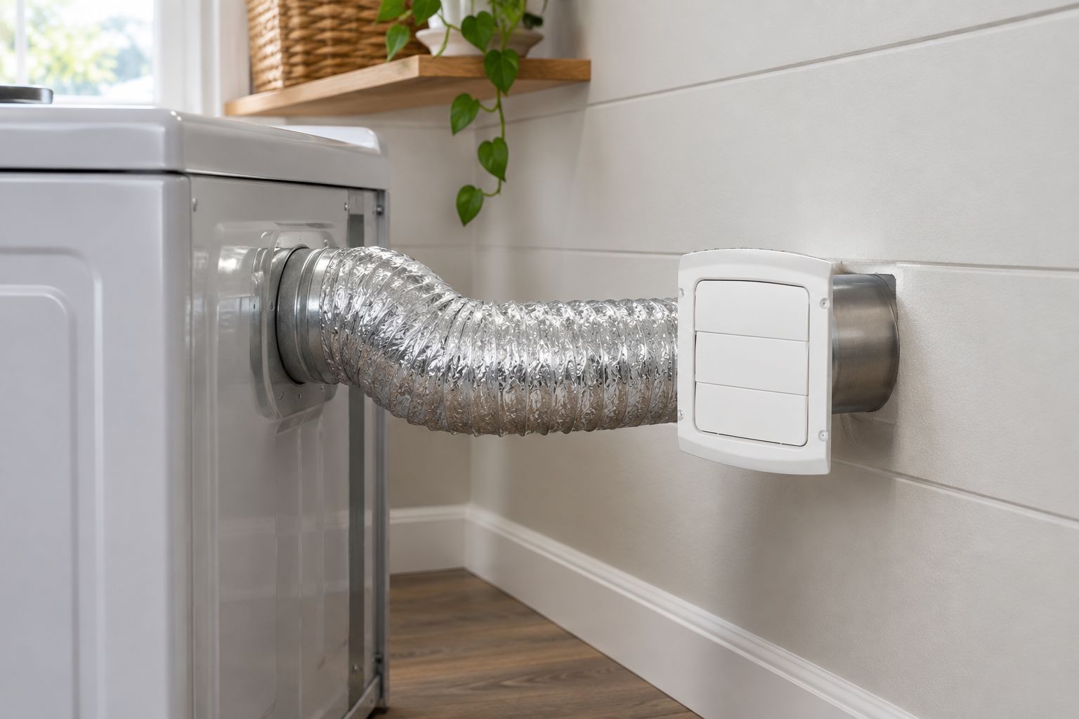 ProVent Dryer Vent Kit installed on a dryer against an exterior wall