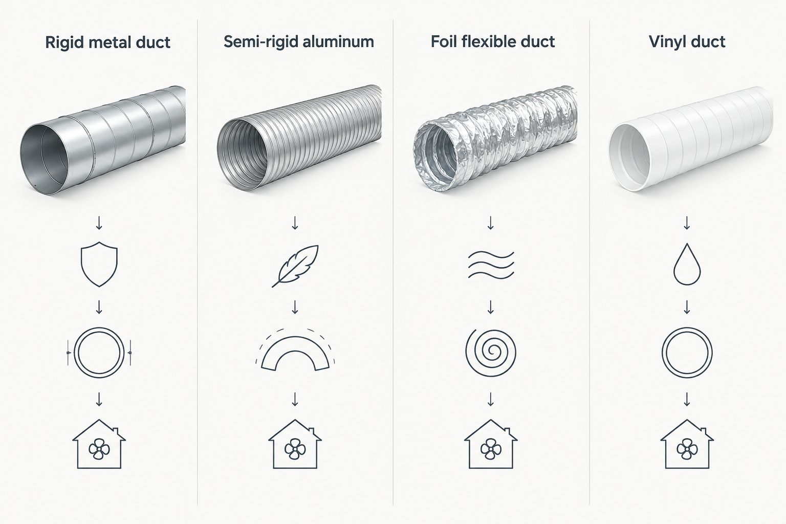 Four duct material types compared for dryer vent kits
