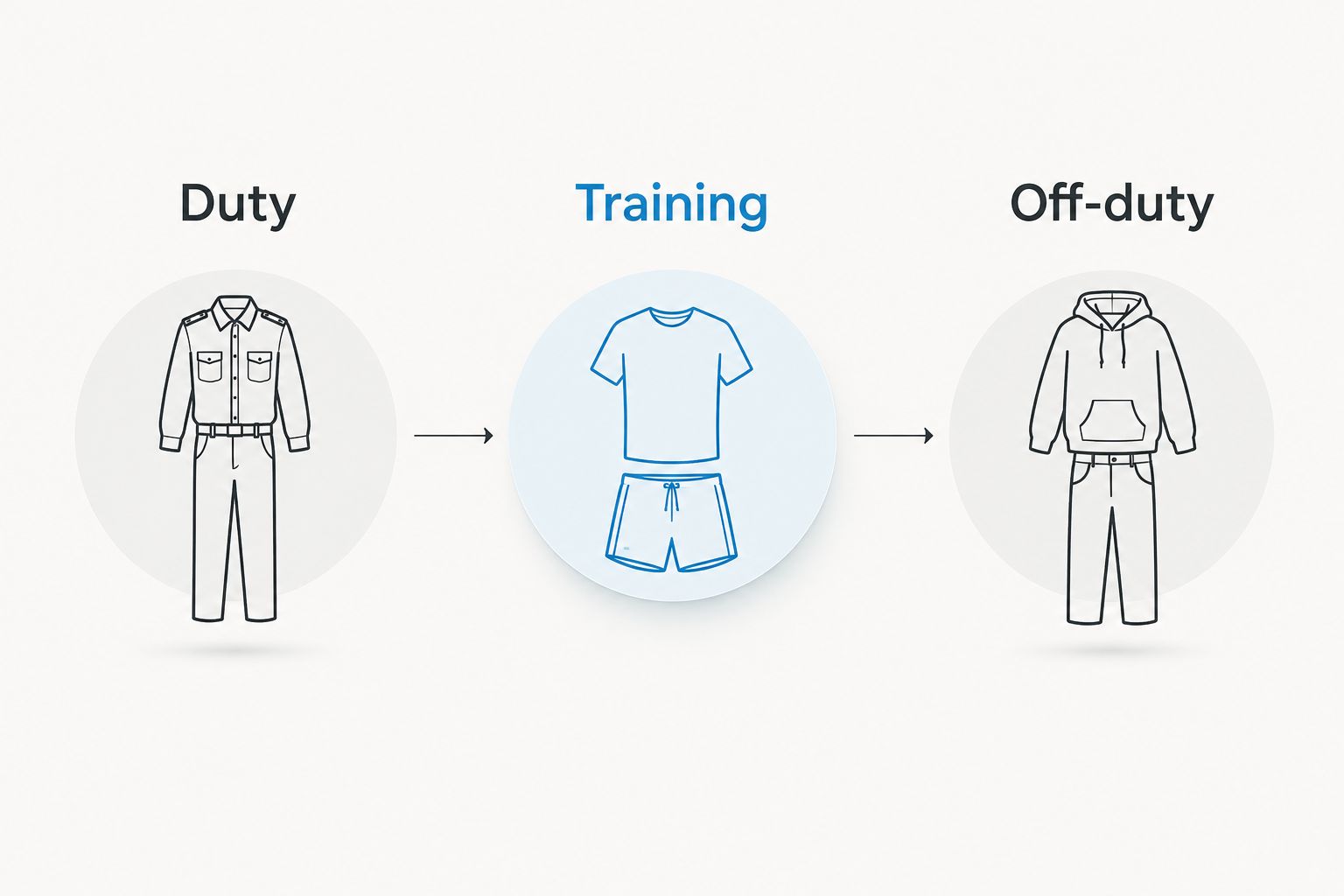Three separate apparel categories: duty, training, and off-duty