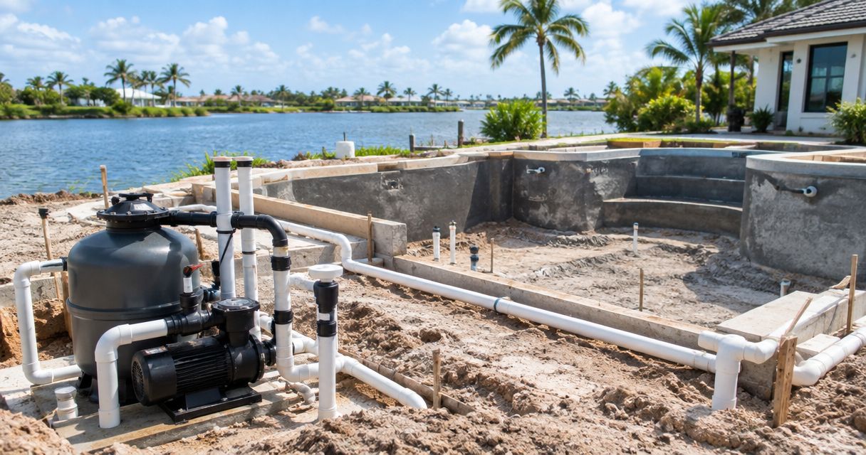 Plumbing for new pool construction on the Treasure Coast